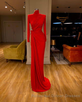 Glamorous High Neck Long Sleeve Red Semi Formal Prom Dress Long With Split